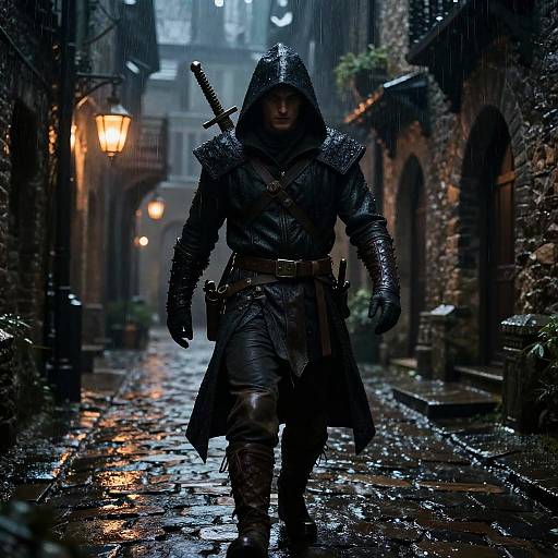 Fantasy Rogue Thief in Shadowy Alley