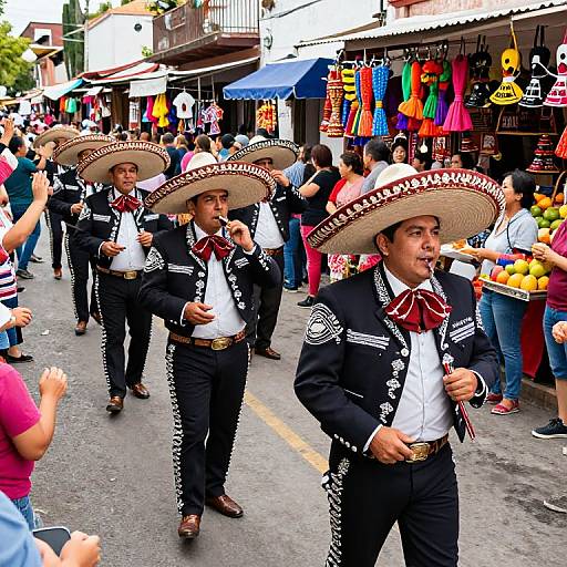 Festive Mariachi Parade in Market