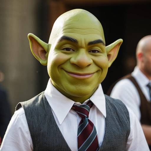 Man in Shrek Costume with Formal Attire