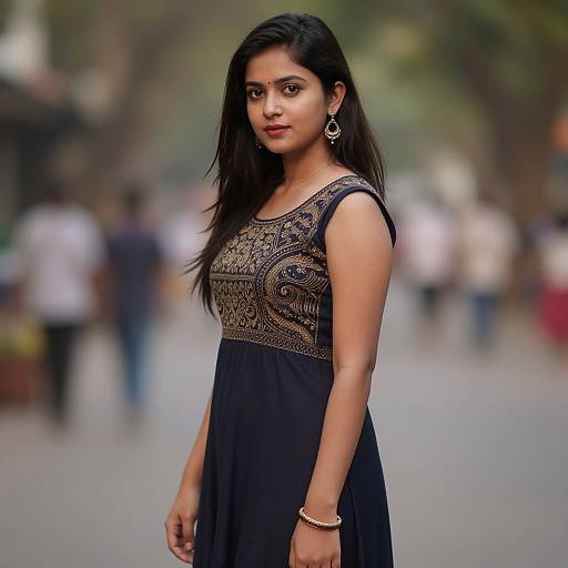Young Woman in Embroidered Dress Outdoors