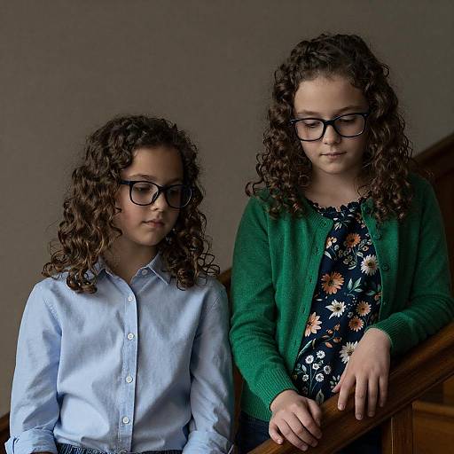 Curly Haired Girls on Staircase