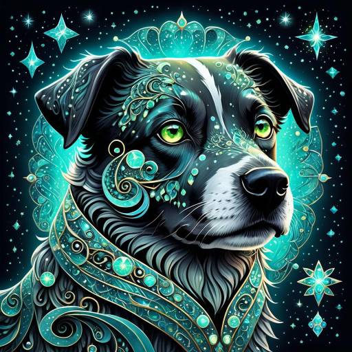 Mystical Dog Under Starry Night Sky