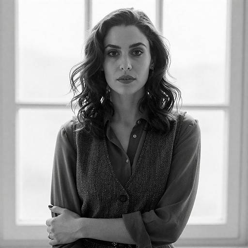 Wavy-Haired Woman, Black-and-White Window Portrait