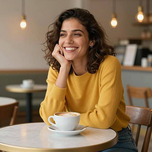 Joyful Café Scene with a Cappuccino