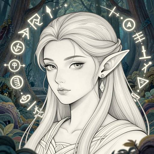Intricate Mystical Elf Line Art