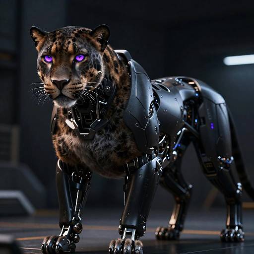 Futuristic Robotic Panther with Violet Eyes