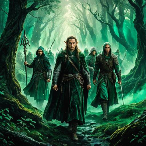 Epic Fantasy Elven Rangers in Enchanted Forest Epic Fantasy Elven Rangers in Enchanted Forest