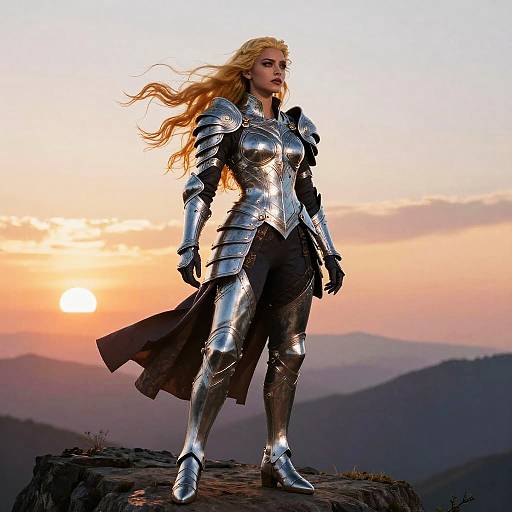 Fierce Regal Female Warrior at Sunset