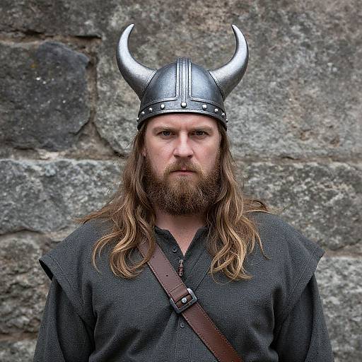Bearded Viking Man by Stone Wall