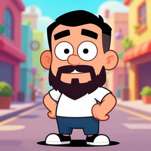 Confident Cartoon Character in City