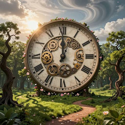Surreal Clock in Dreamlike Forest