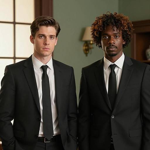 Two Men in Black Suits Standing Side by Side