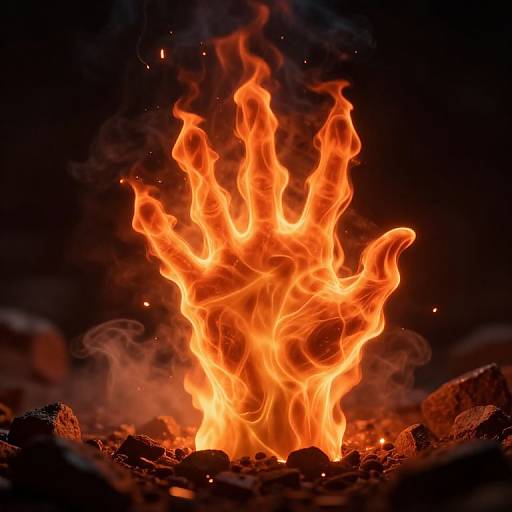 Fiery Hand Emerging from Flames
