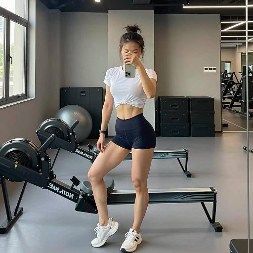 Fit Woman Taking Selfie in Gym