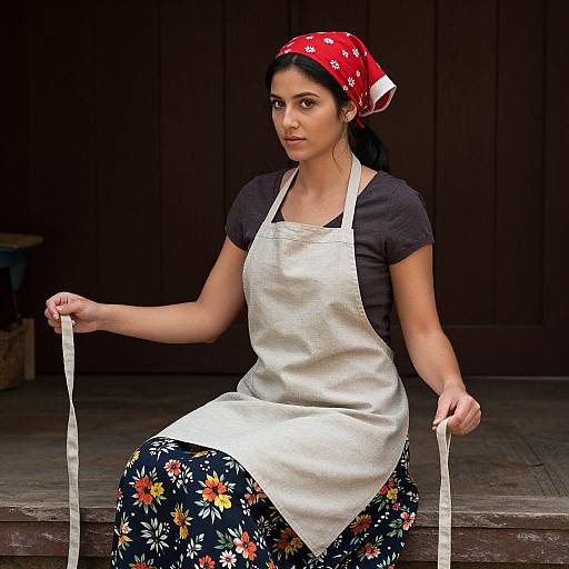 Woman Wearing Red Kerchief and Apron