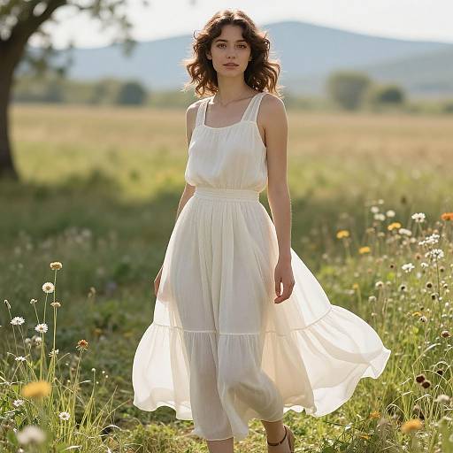 Young Woman in Flowing Skirt Meadow