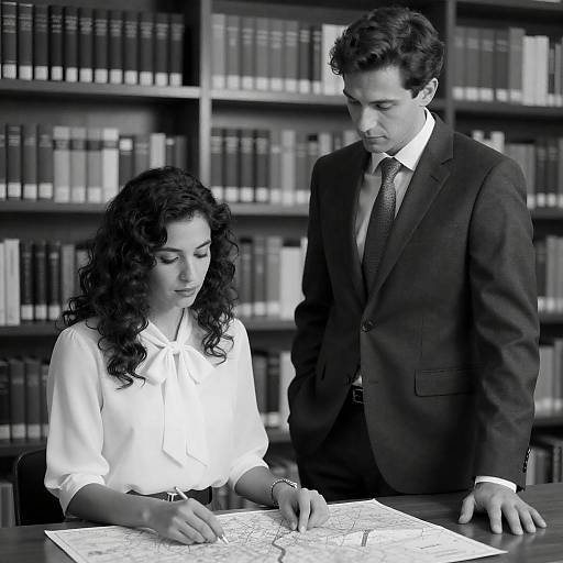 Man and Woman Studying Map in Library
