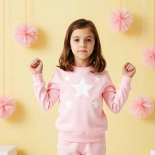 Young Girl in Playful Pink Outfit
