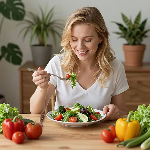 Blonde Woman Enjoying Fresh Salad