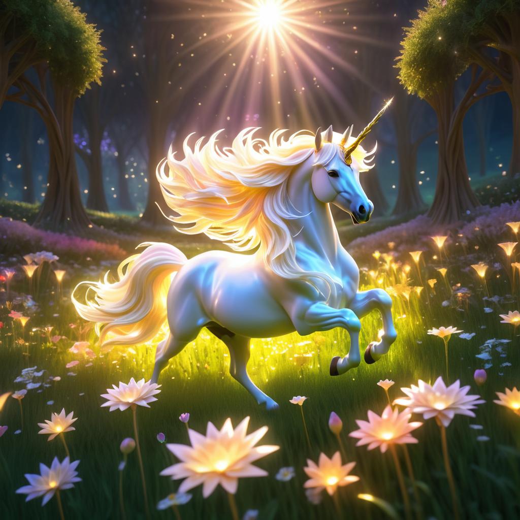 Dancing Unicorn in Sunlit Meadow