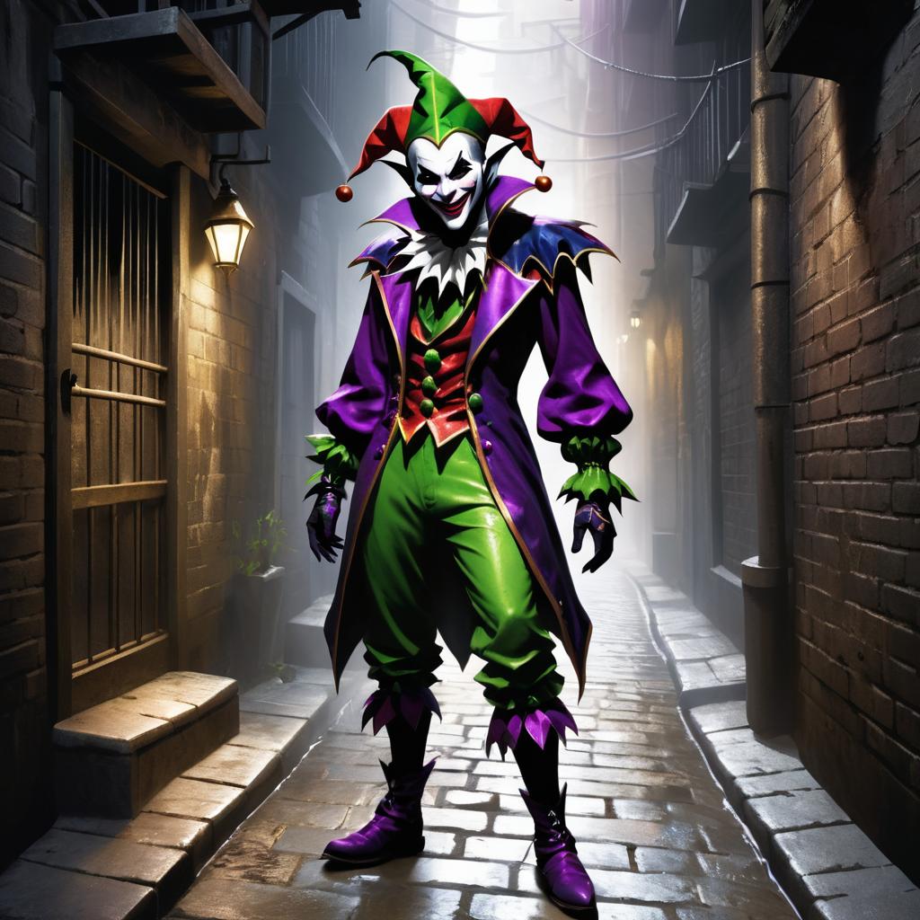 Sinister Jester in Grimy Alleyway Artwork