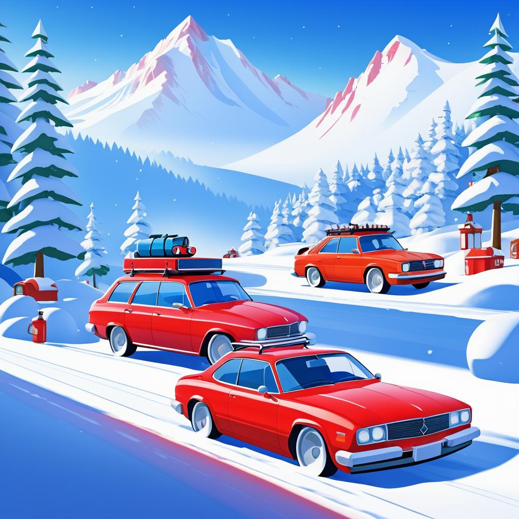 Cheerful Cars in a Snowy Landscape