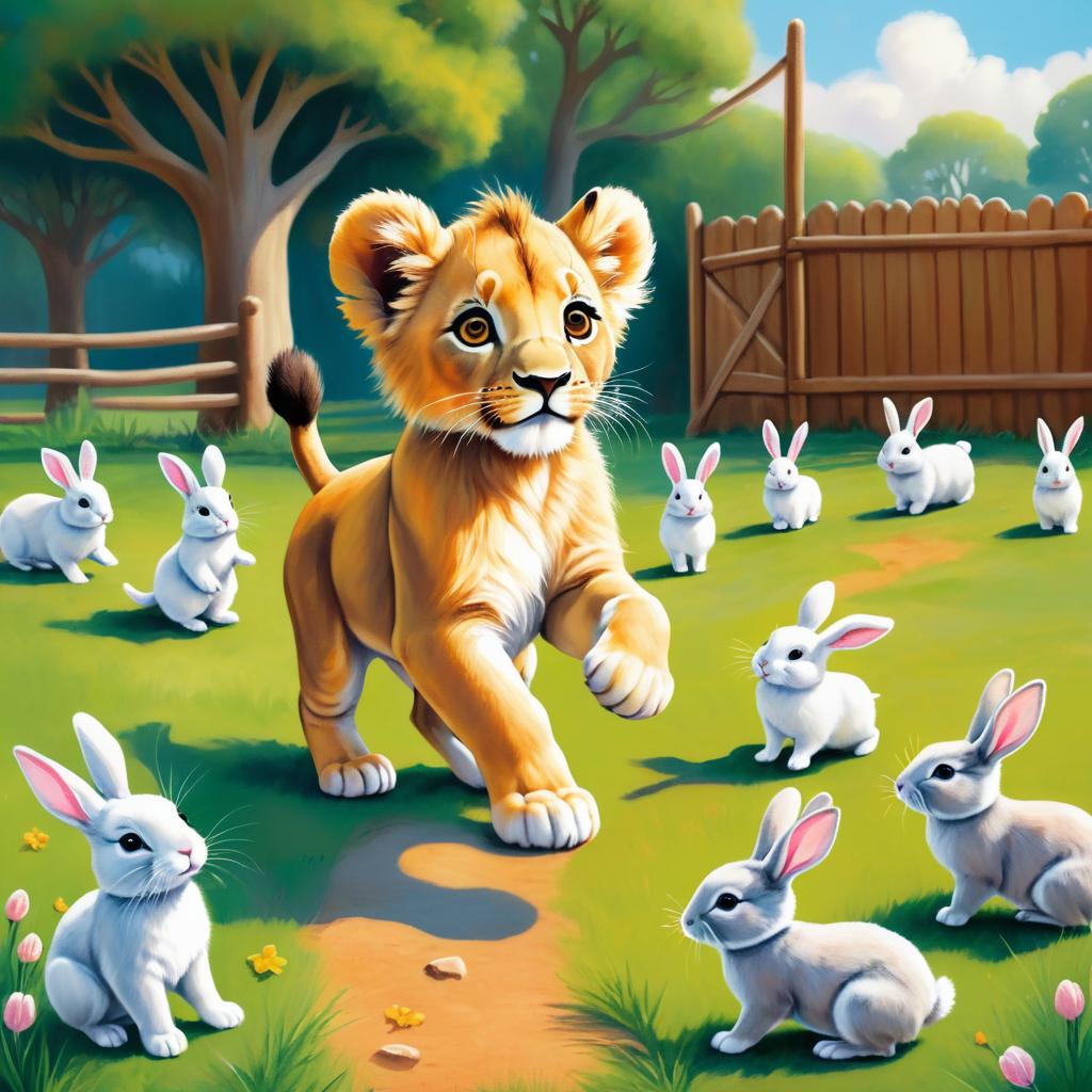 Whimsical Lion Cub Adventures with Bunnies