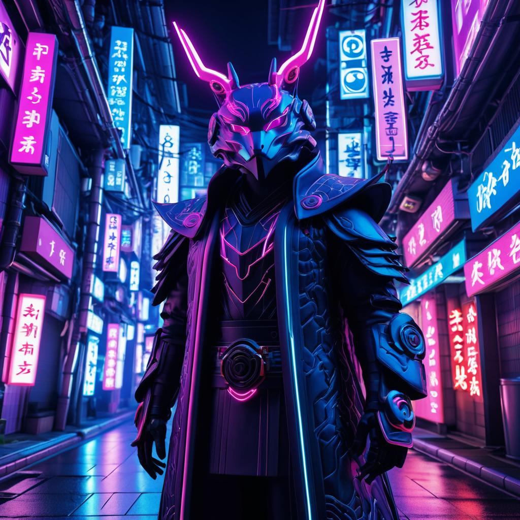 Cyberpunk Yokai Roaming Neon-Lit Streets