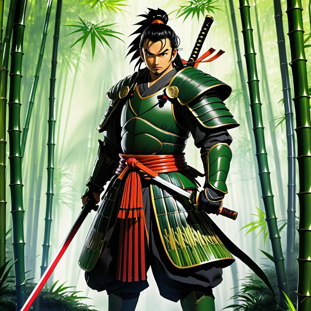 Epic Samurai in Serene Bamboo Forest