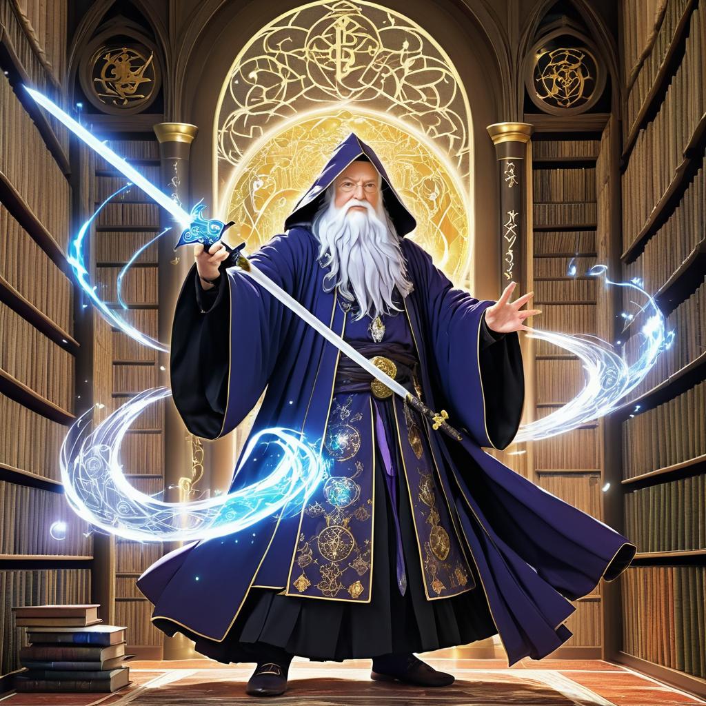 Dramatic Wizard Duel in Magical Library