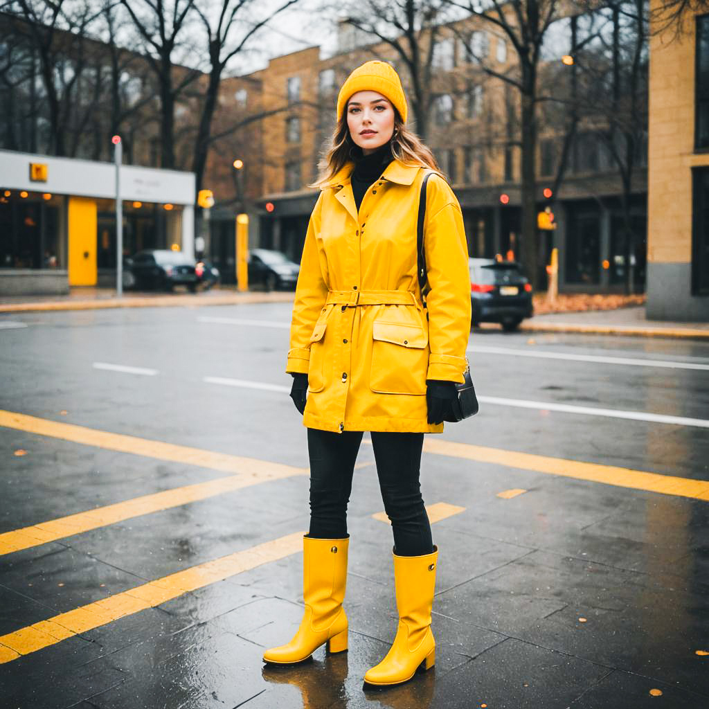 Stylish Woman Posing in Yellow Boots