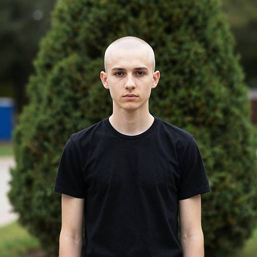 Young Man in Front of Green Bush