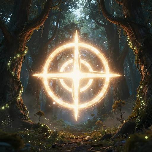Glowing Illuminati Emblem in Forest