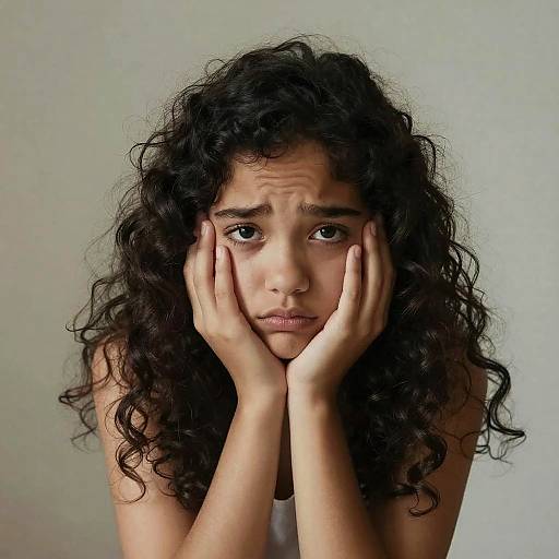 Nervous Girl Portrait with Curly Hair