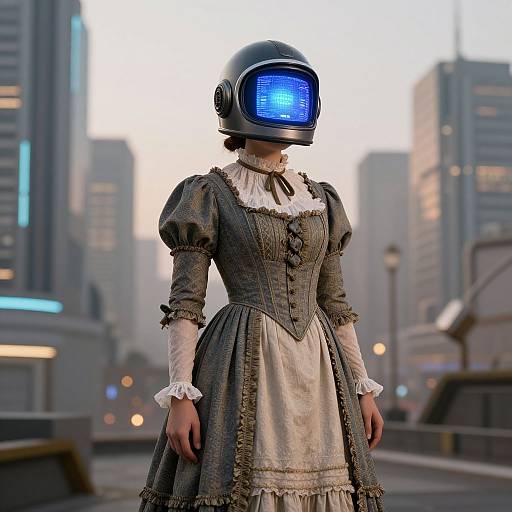 Victorian Woman in Futuristic City