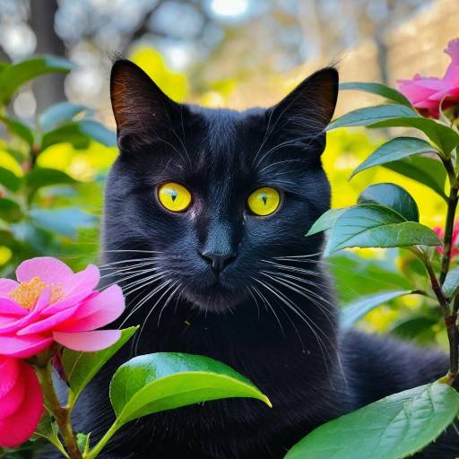 Glowing Cat Among Vibrant Flowers