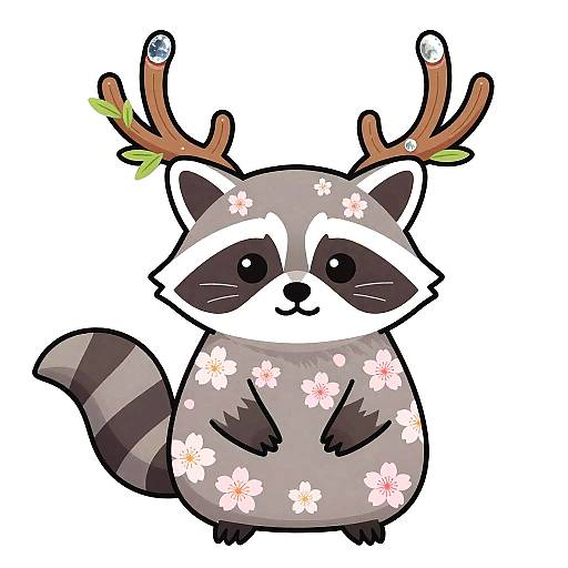 Kawaii Raccoon with Moonstone Antlers