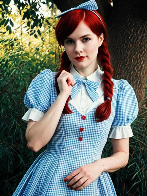 Woman in Blue Checkered Dorothy Unsworth Costume