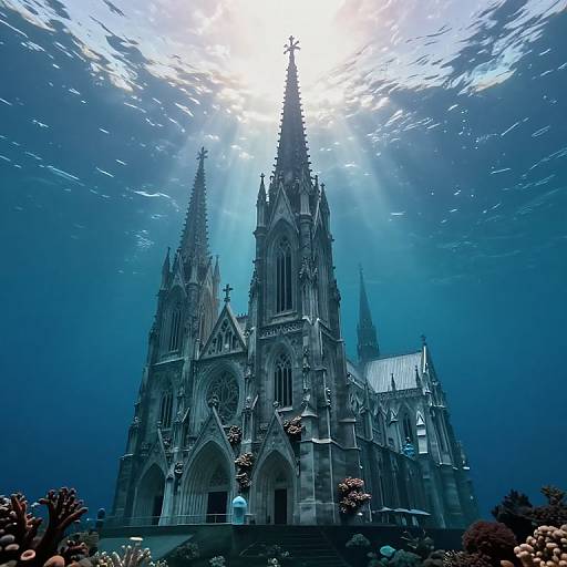 Surreal Gothic Cathedral Underwater