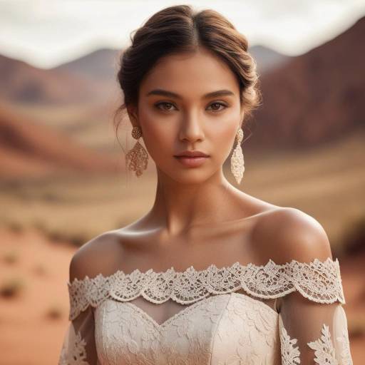 Elegant Woman in Lace Off-Shoulder Dress