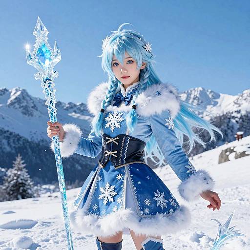 Ice Anime Girl with Frosty Staff