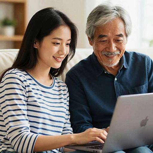 Two Generations Sharing a Laptop Moment
