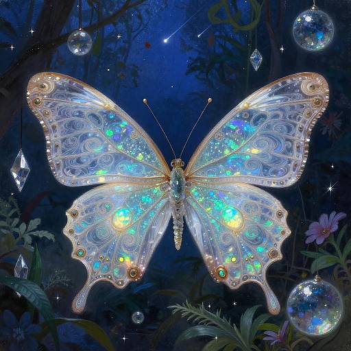 Opal Butterfly in Magical Greenhouse