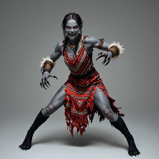 Tribal Warrior Girl in Fierce Stance