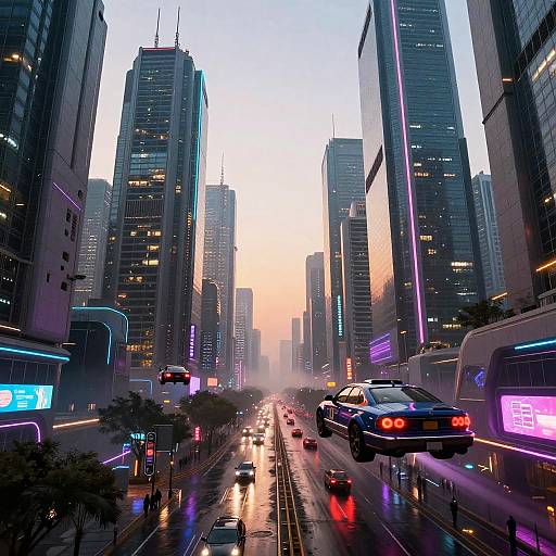 Futuristic Cyberpunk Cityscape at Dawn