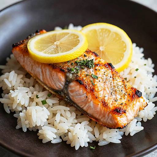 Grilled Salmon with Lemon on Rice