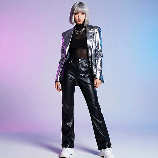 Neon Douyin Metallic Fashion Portrait