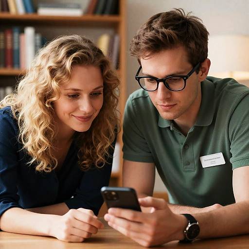 Engaged Couple Analyzing a Smartphone