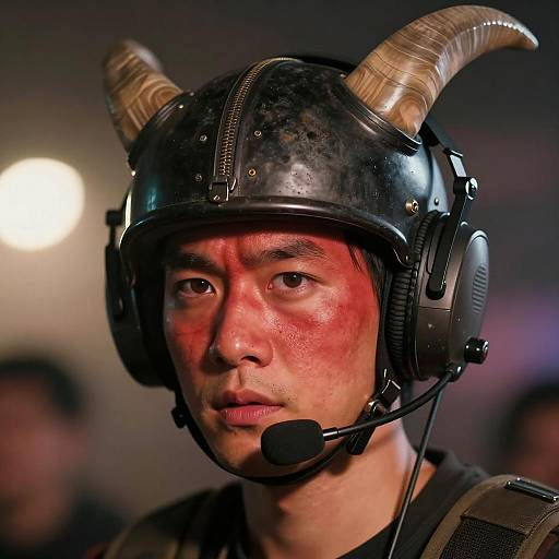 Intense Male with Horned Helmet Portrait
