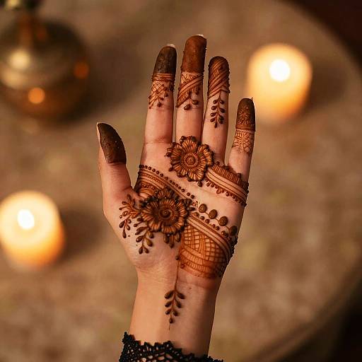 Intricate Henna Hand with Candlelight